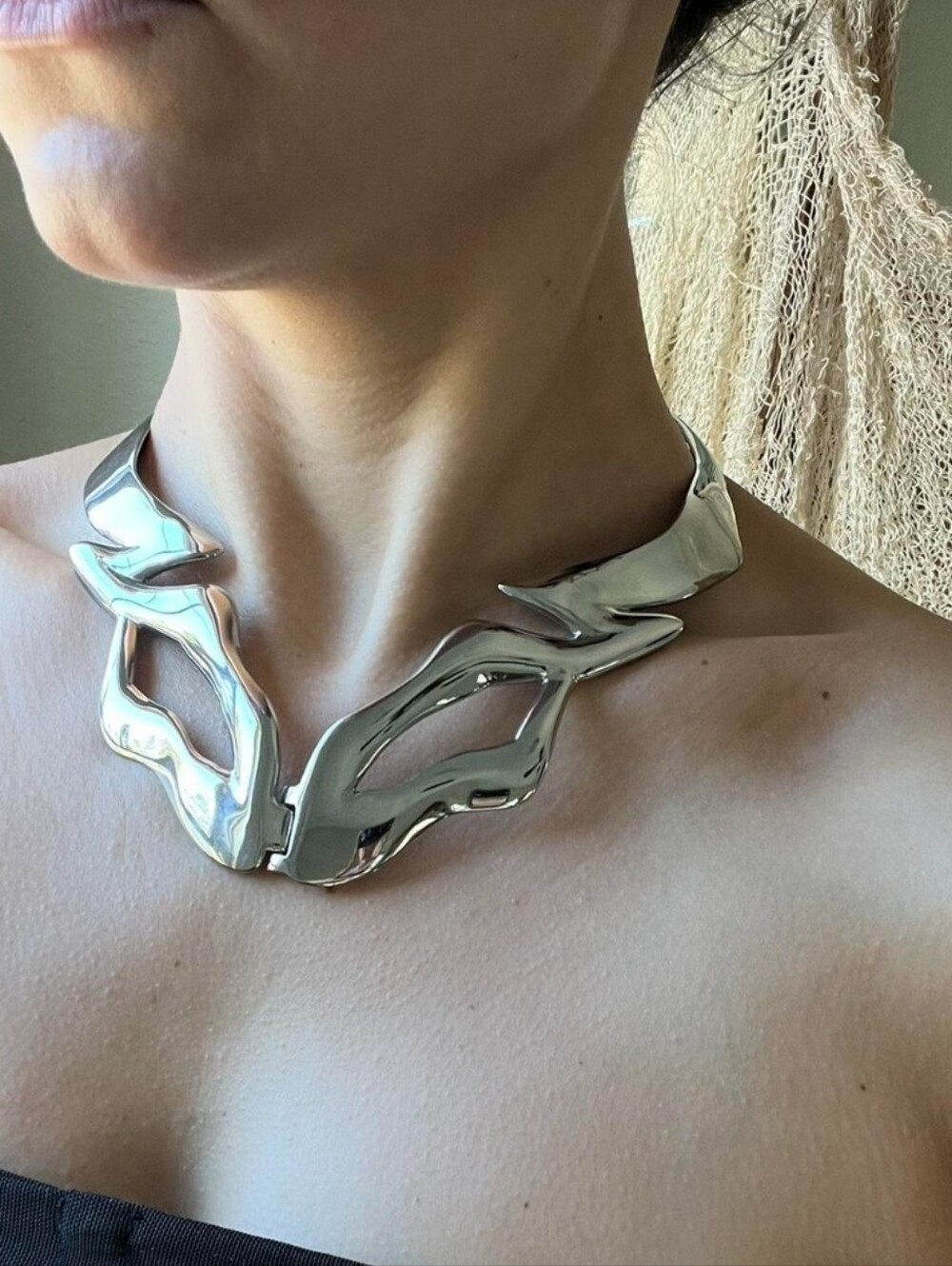 Vitaly Wrap Statement Necklace, Stainless Steel, Silver, New